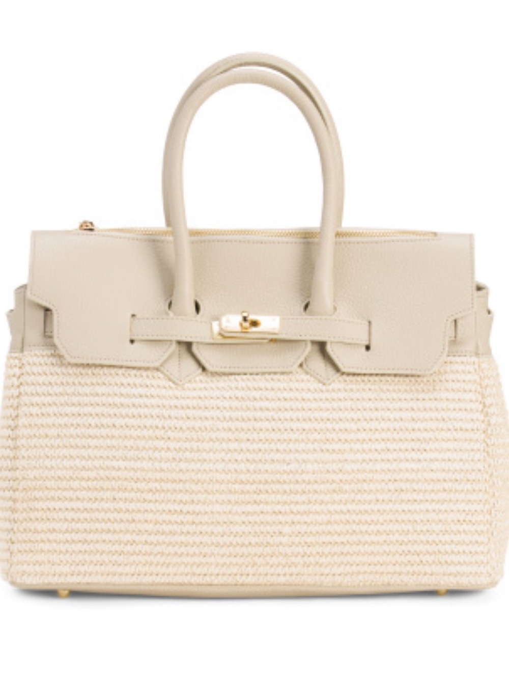 Marina Galanti Cream Woven Straw and Italian Leather Satchel